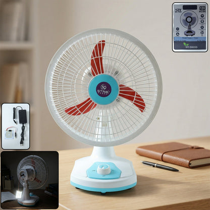 omega 12v rechargeable table fan with led light