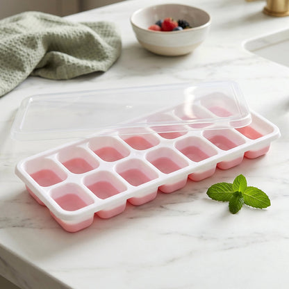 Multipurpose Plastic Ice Cube Tray With Lid (Pack of 2, 14 Grid Each)
