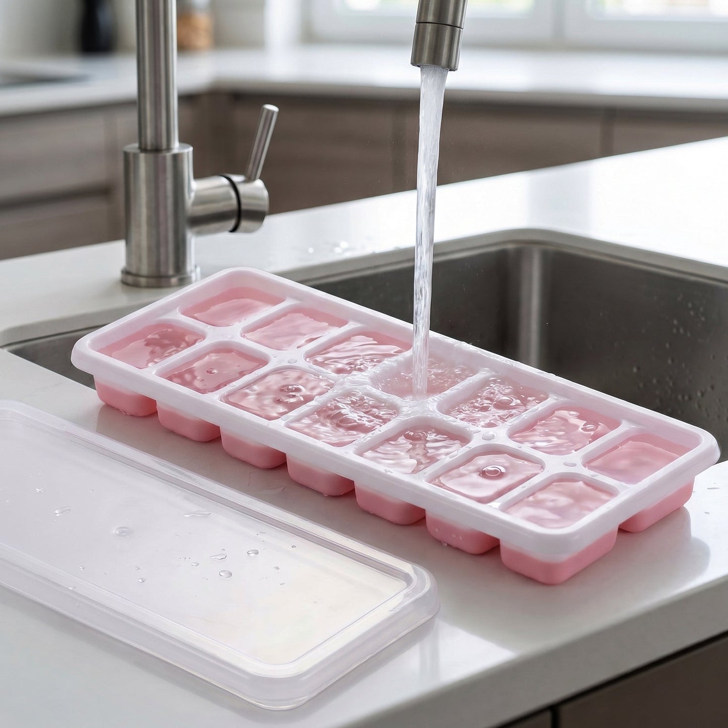 Multipurpose Plastic Ice Cube Tray With Lid (Pack of 2, 14 Grid Each)