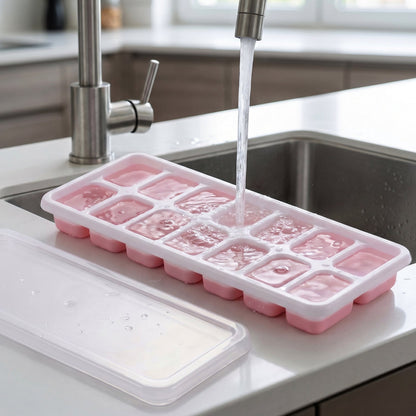 Multipurpose Plastic Ice Cube Tray With Lid (Pack of 2, 14 Grid Each)