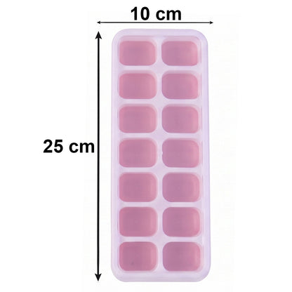 Multipurpose Plastic Ice Cube Tray With Lid (Pack of 2, 14 Grid Each)