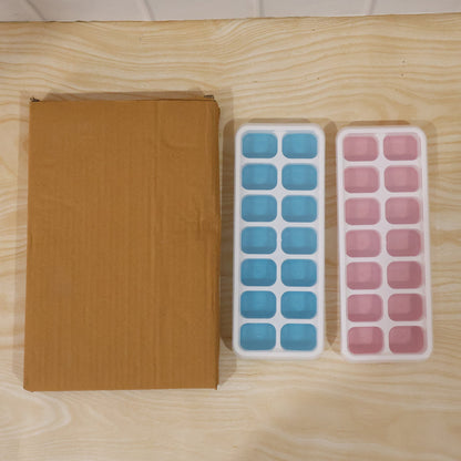 Multipurpose Plastic Ice Cube Tray With Lid (Pack of 2, 14 Grid Each)