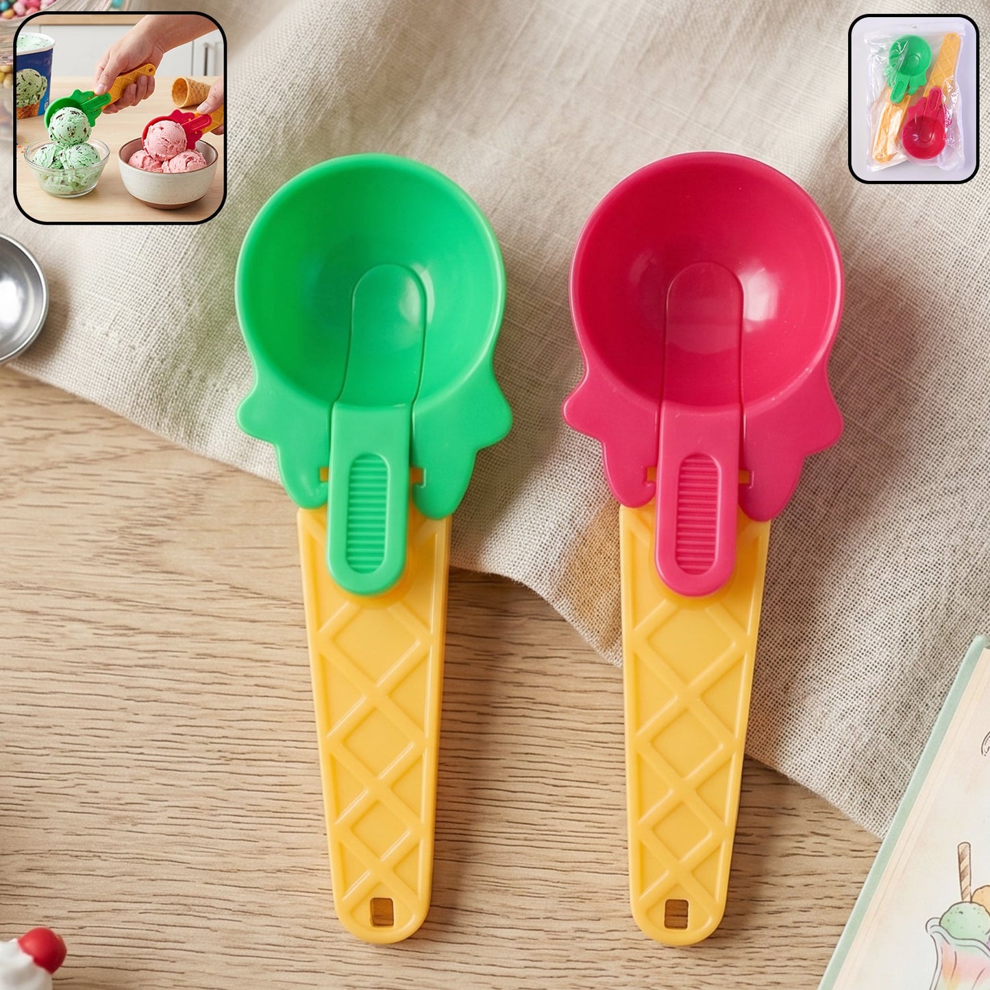 Plastic Premium Ice Cream Scoop Set – 2 Pcs