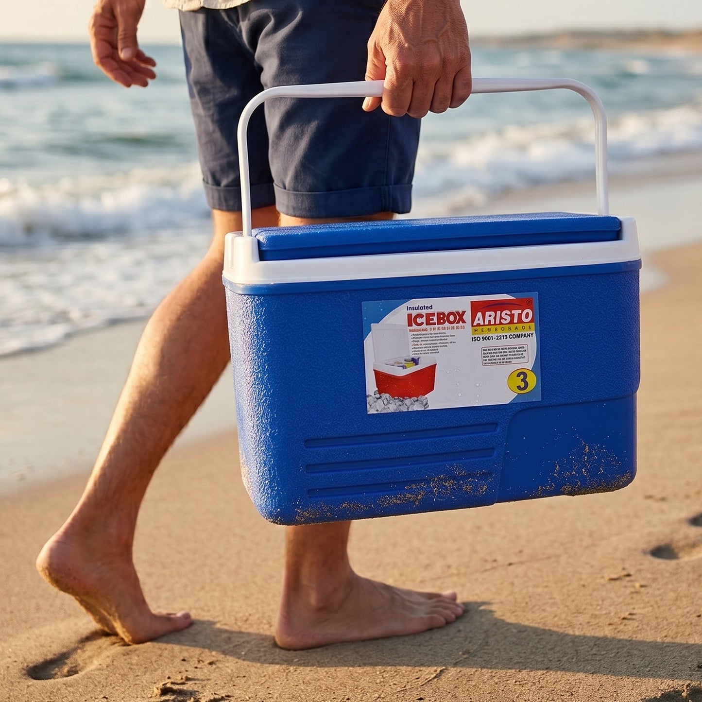 blue portable ice storage cooler box travel use