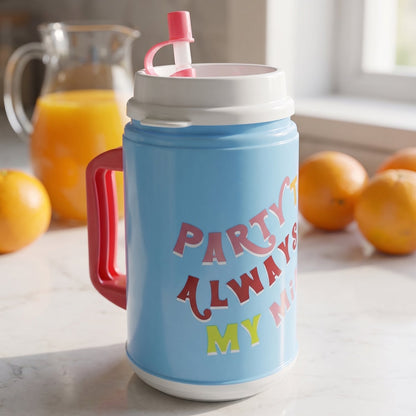 Big Plastic Insulated Mug With Straw (1 Pc, 709 ML)