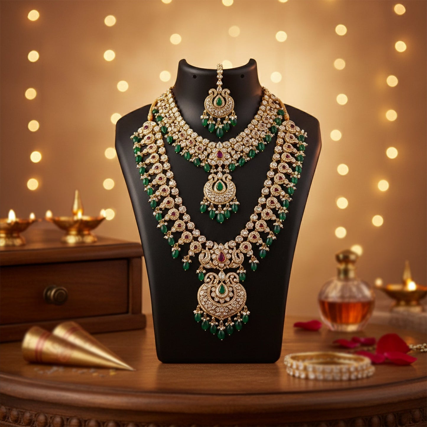 Black necklace display stand with necklace India