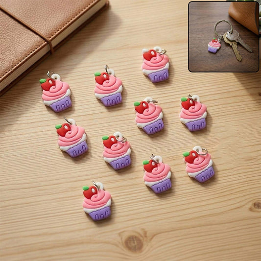 Cupcake rubber key ring set