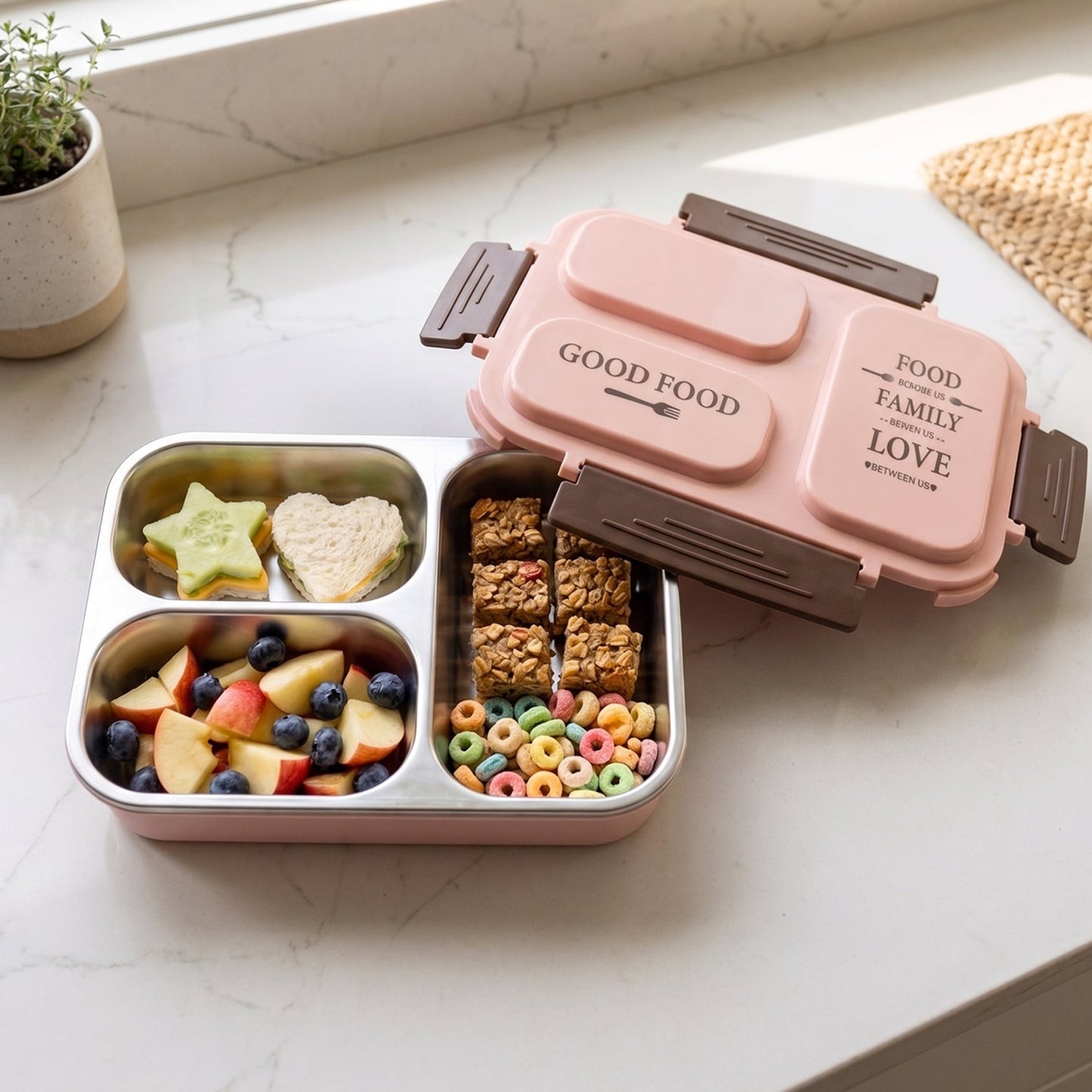 3-Compartment Stainless Steel Lunch Box (1 Pc)