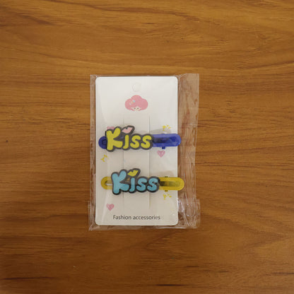 Cute “Kiss” Text Hair Clip Set (2 Pc)