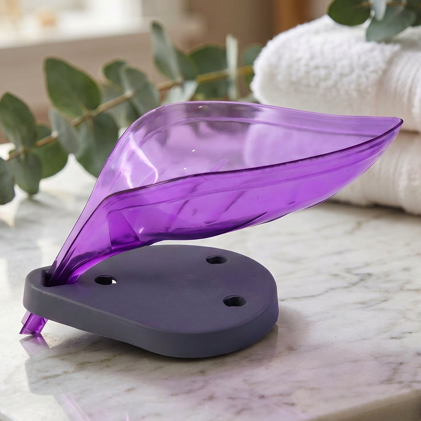 Leaf Shape Soap Tray Holder with Drain Design Bathroom Soap Stand Dish  (1 Pc)