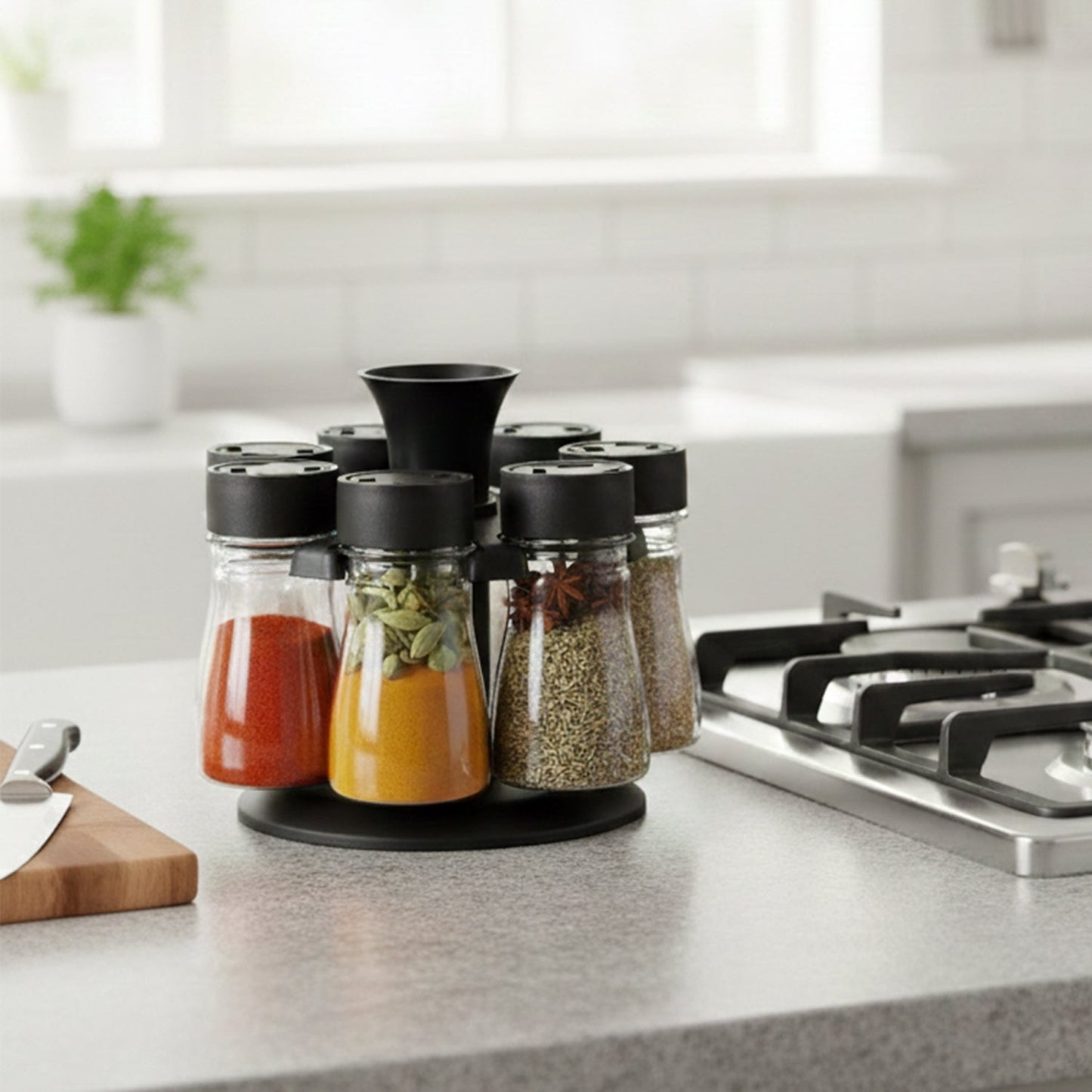 Plastic spice container set with 360° rotation