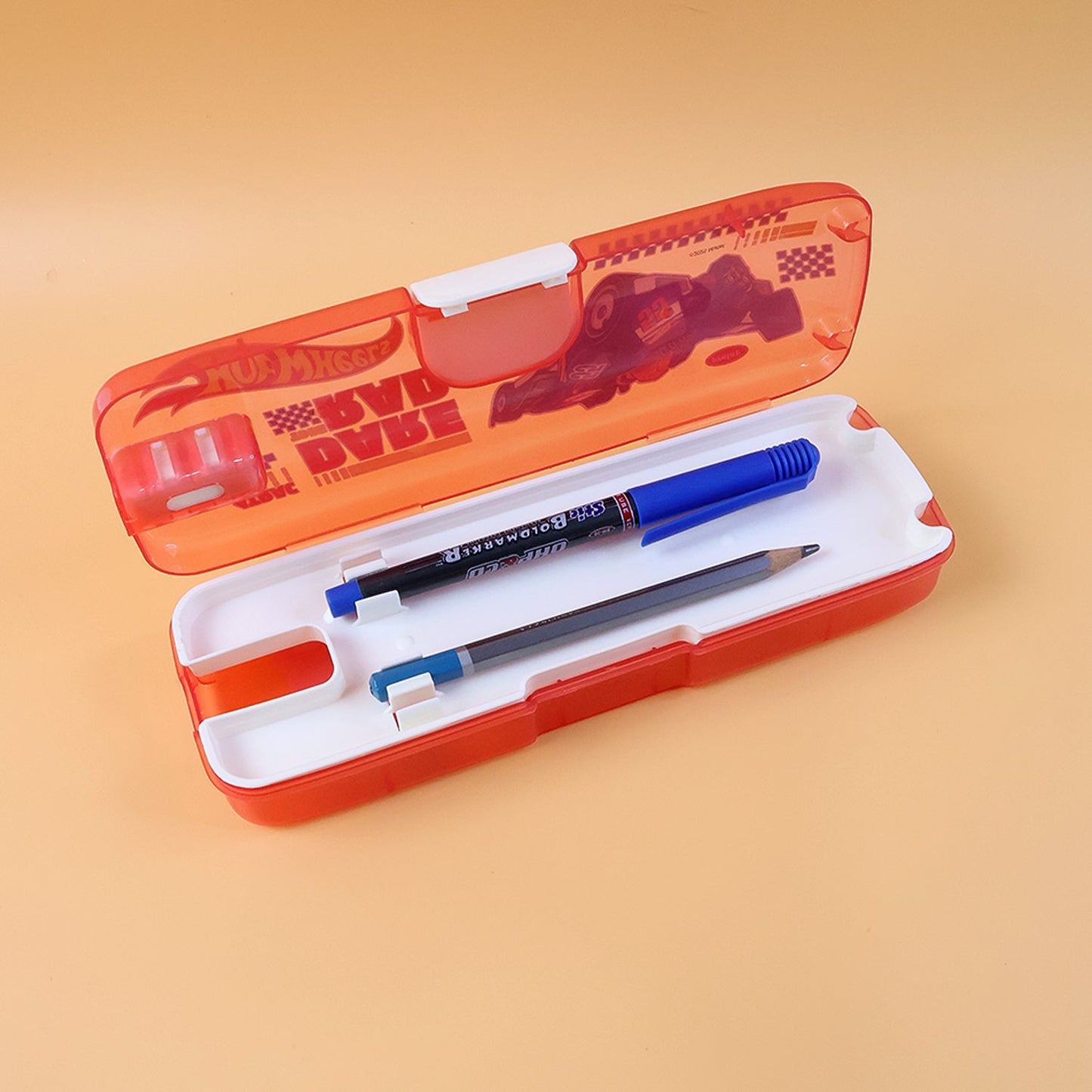 Plastic Pencil Box with LED Light & Cartoon Print (1 Pc)