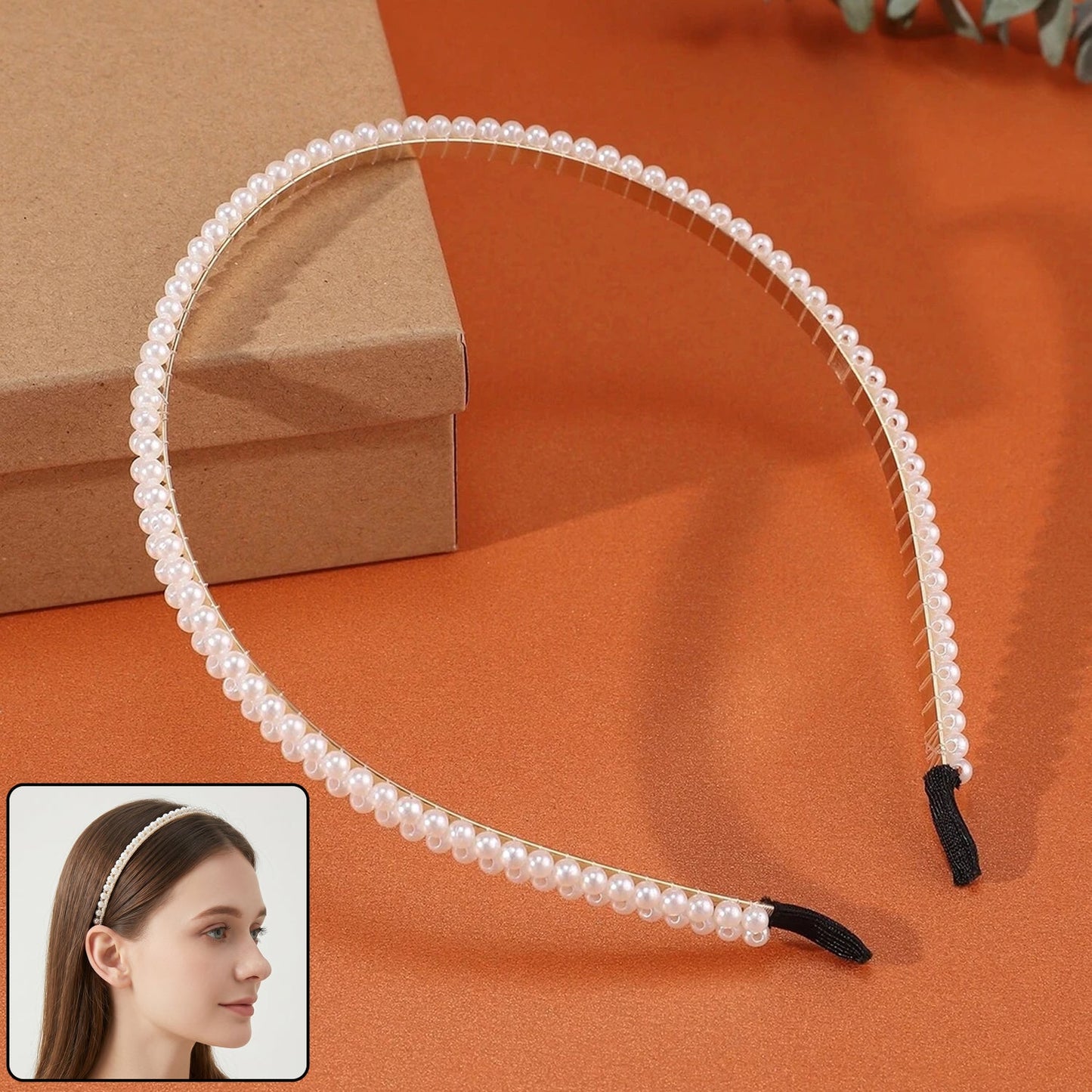 Premium Pearl Embellished Slim Hairband (1 Pc)