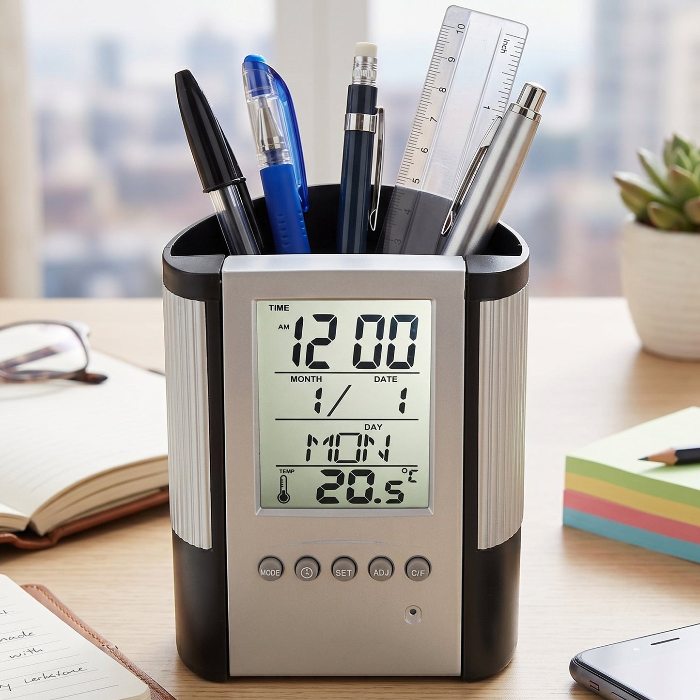 Table Clock Pen Holder