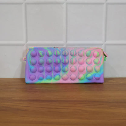 Multicolor Pop It Silicone Pencil Pouch for Kids (1 Pc, 21x10 Cm / Mix Color)