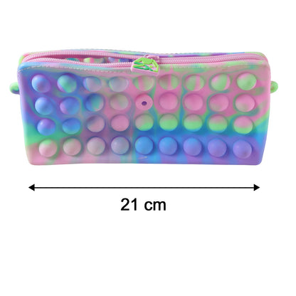 Multicolor Pop It Silicone Pencil Pouch for Kids (1 Pc, 21x10 Cm / Mix Color)