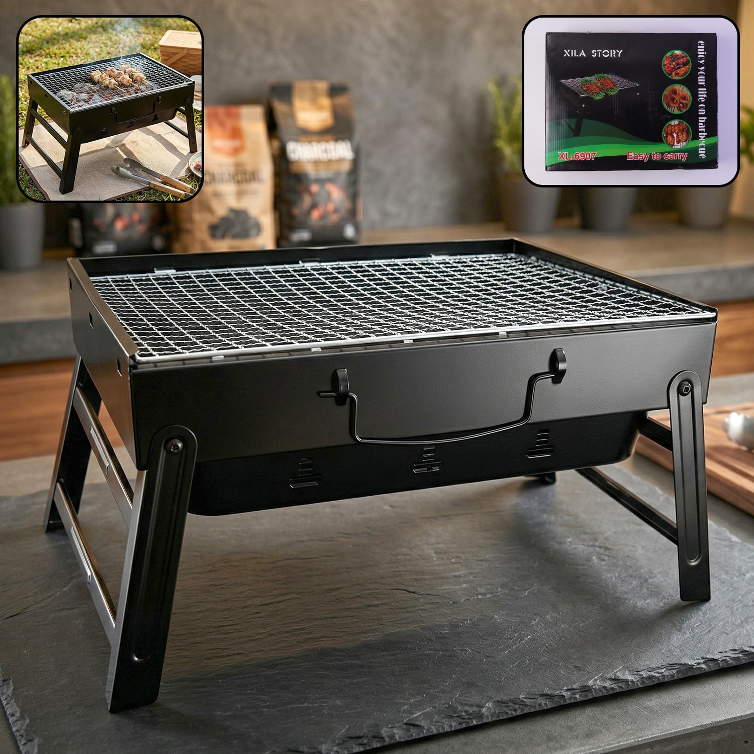 Portable charcoal BBQ grill