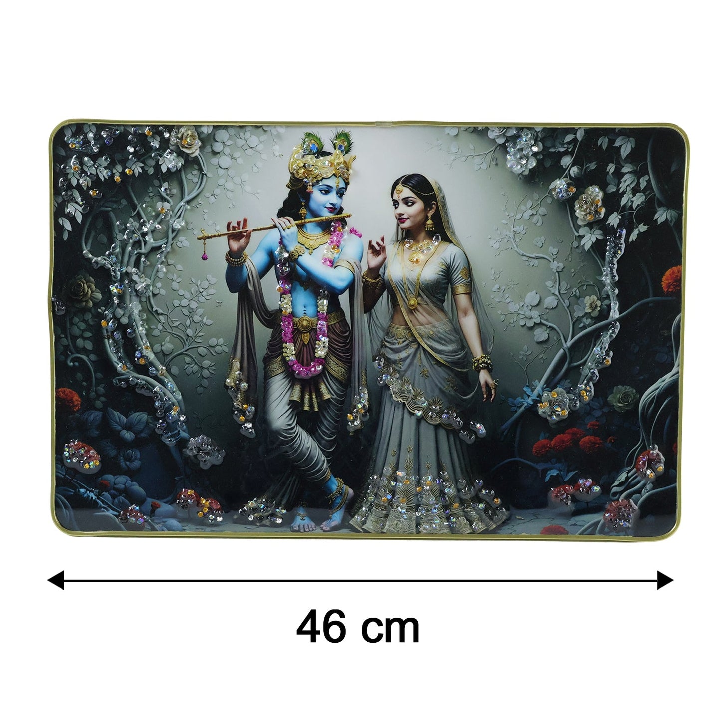 Divine Radha Krishna Flute Art Wall Frame (1 Pc, 45x30 Cm)