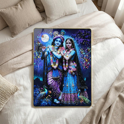 Divine Radha Krishna Moonlight Artistic Wall Frame (1 Pc, 60x45 Cm)