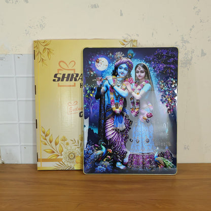Divine Radha Krishna Moonlight Artistic Wall Frame (1 Pc, 60x45 Cm)