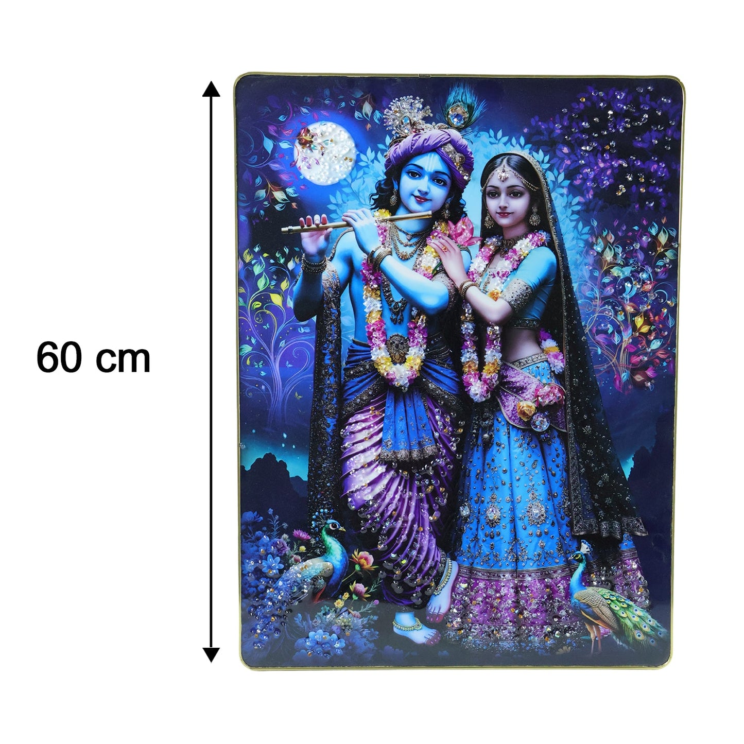 Divine Radha Krishna Moonlight Artistic Wall Frame (1 Pc, 60x45 Cm)