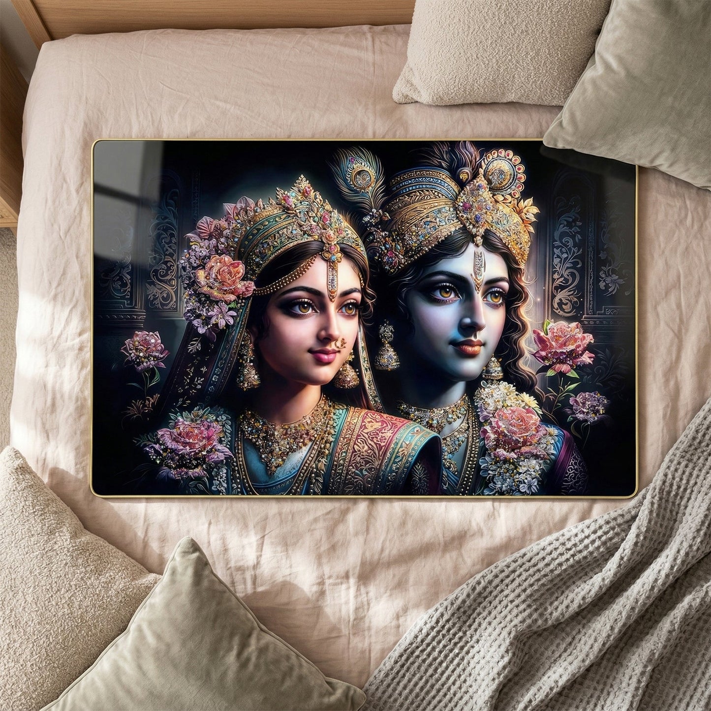Premium Radha Krishna Royal Artistic Wall Frame (1 Pc, 89x58 Cm)
