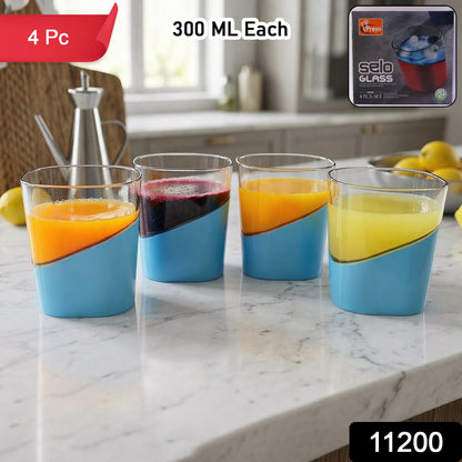 Prexo Stylish Grip Base Plastic Selo Glass (4 Pc, Set 300 ML Each)