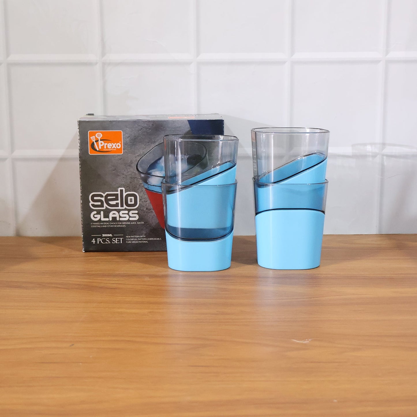 Prexo Stylish Grip Base Plastic Selo Glass (4 Pc, Set 300 ML Each)