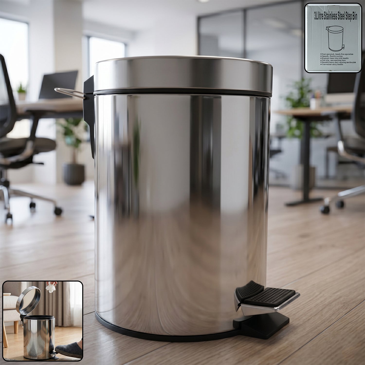 stainless steel pedal dustbin with lid 3 liter