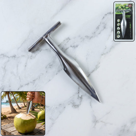 Stainless Steel Coconut Breaker Tool with Comfortable T-Handle (1 Pc)