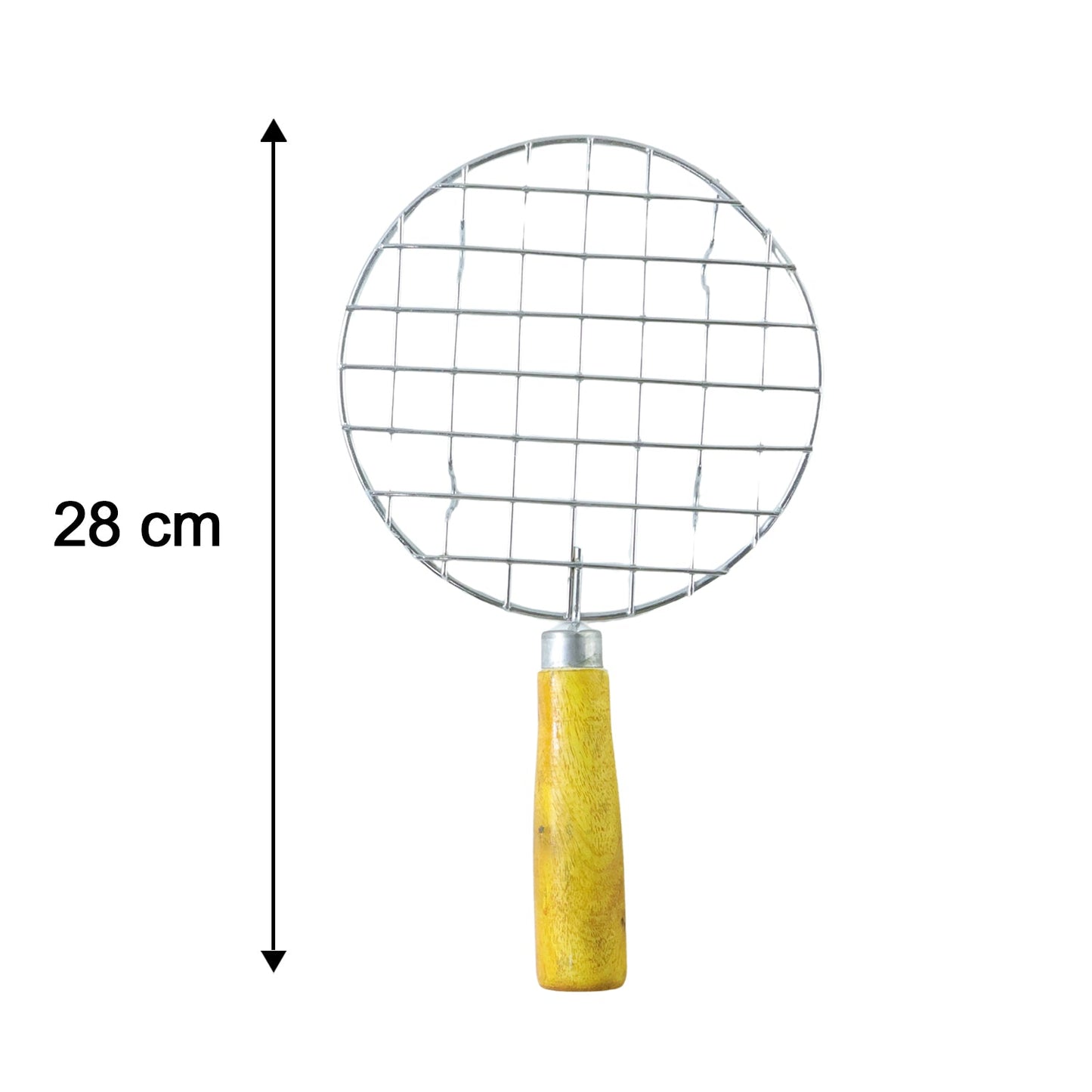 Kitchen Round Stainless Steel Roaster Papad Jali, Barbecue Grill with Wooden Handle