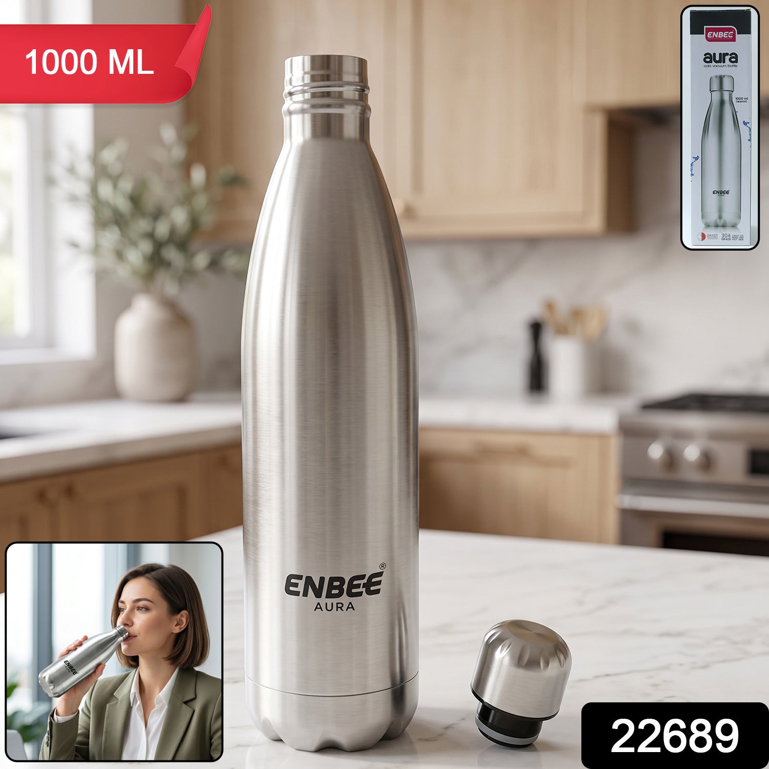 enbee aura 1000ml water bottle