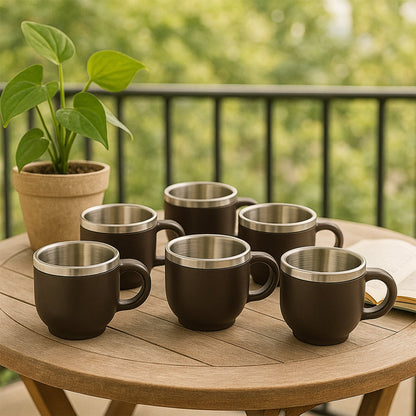 Apex Premium Double Wall Stainless Steel Cappuccino Mug Gift Set (6 Pc / 100 ML)