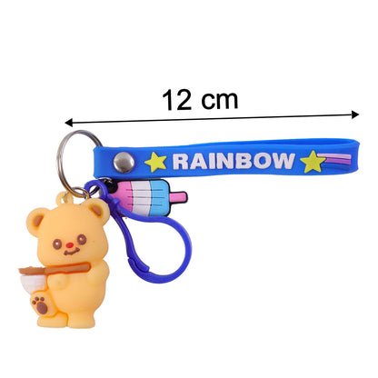 Trendy rainbow strap bear keychain