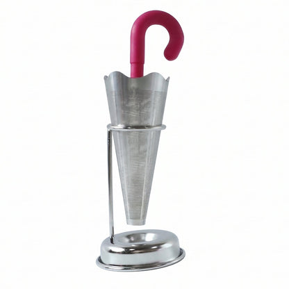 Stainless Steel Umbrella Tea Strainer with Stand Drip Tray Reusable Tea Infuser Filter (1 Pc)