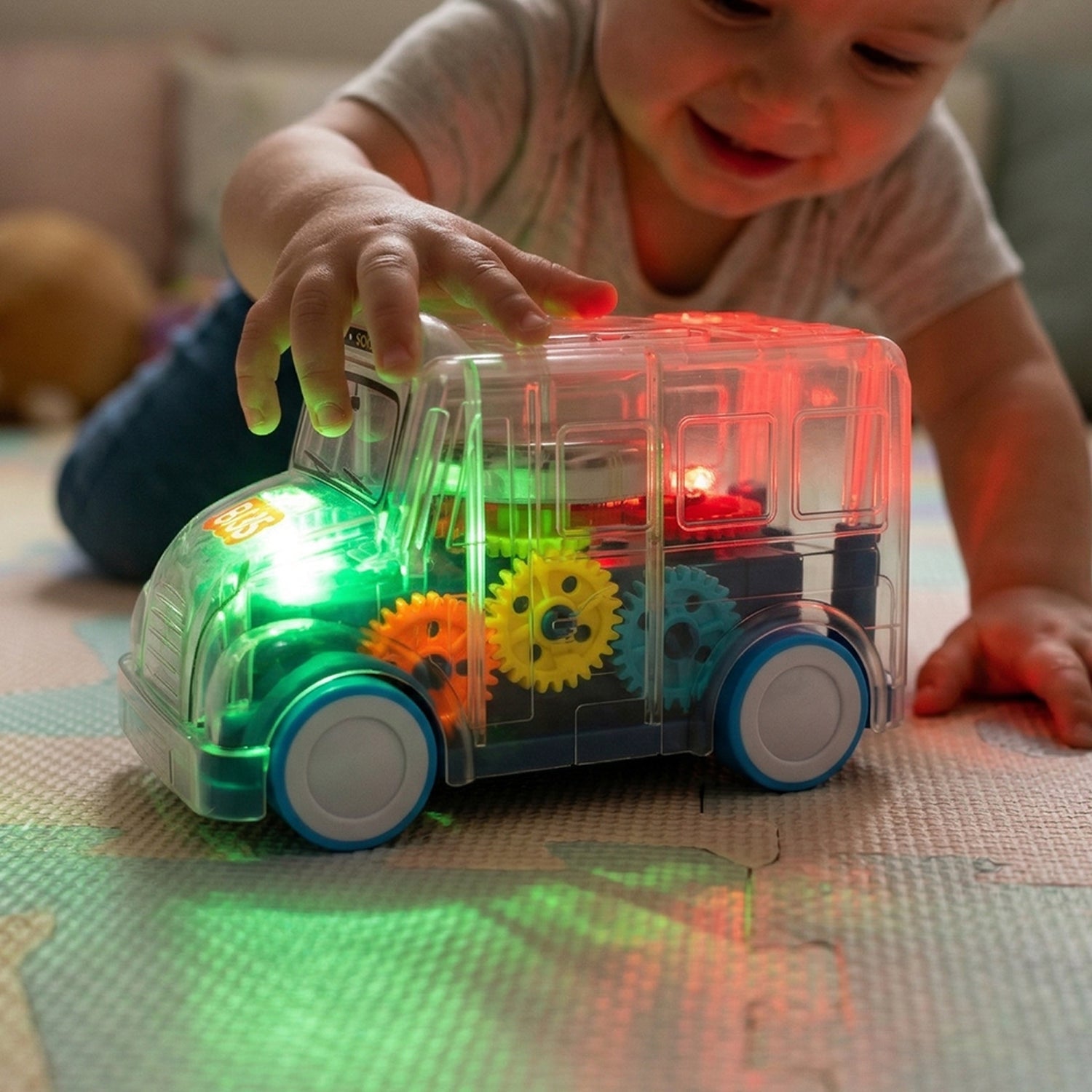 transparent bus toy with lights