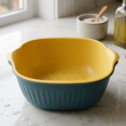 2 in 1 Multipurpose Plastic Washing Bowl with Drain Basket (1 Pc)