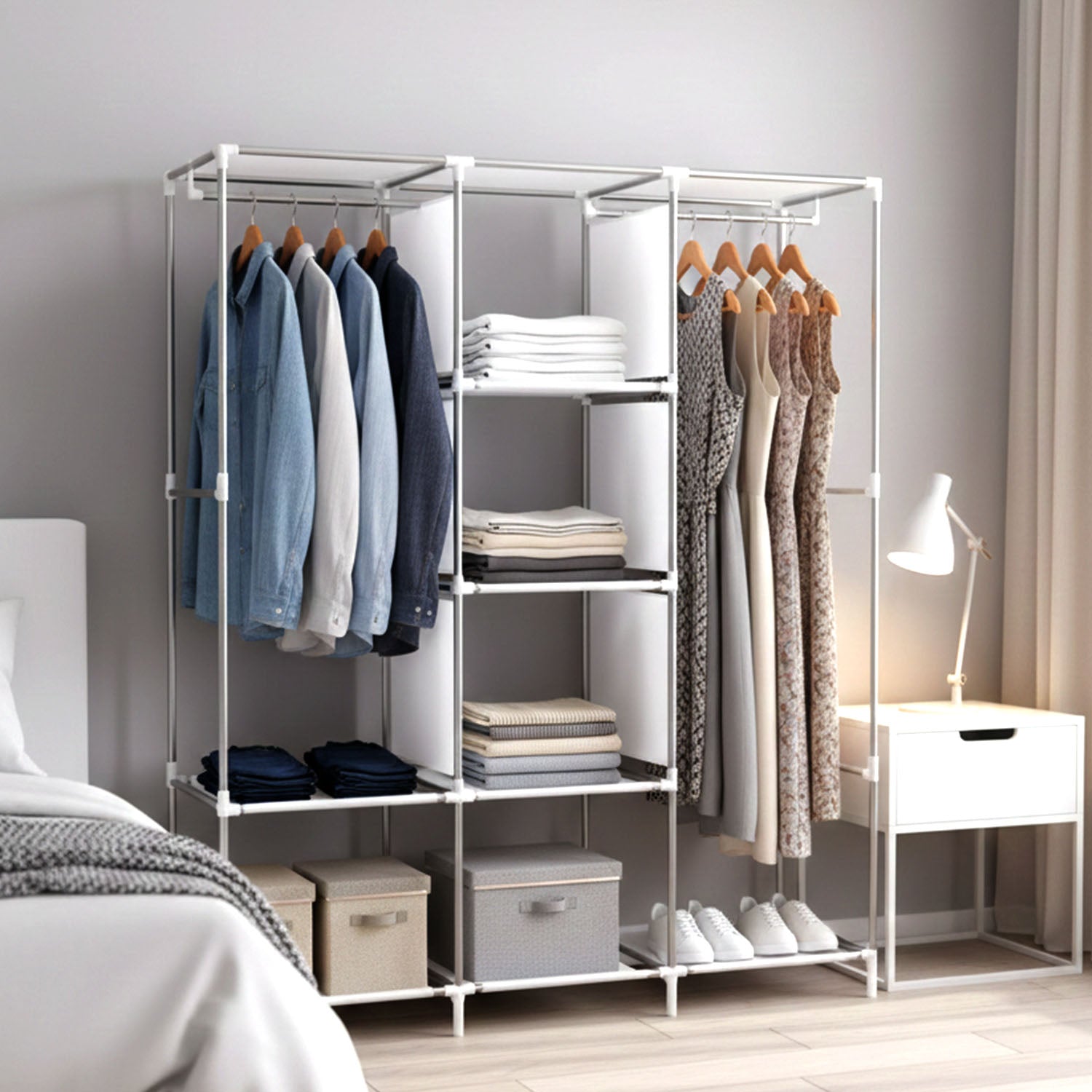 Multi shelf clothes organizer closet