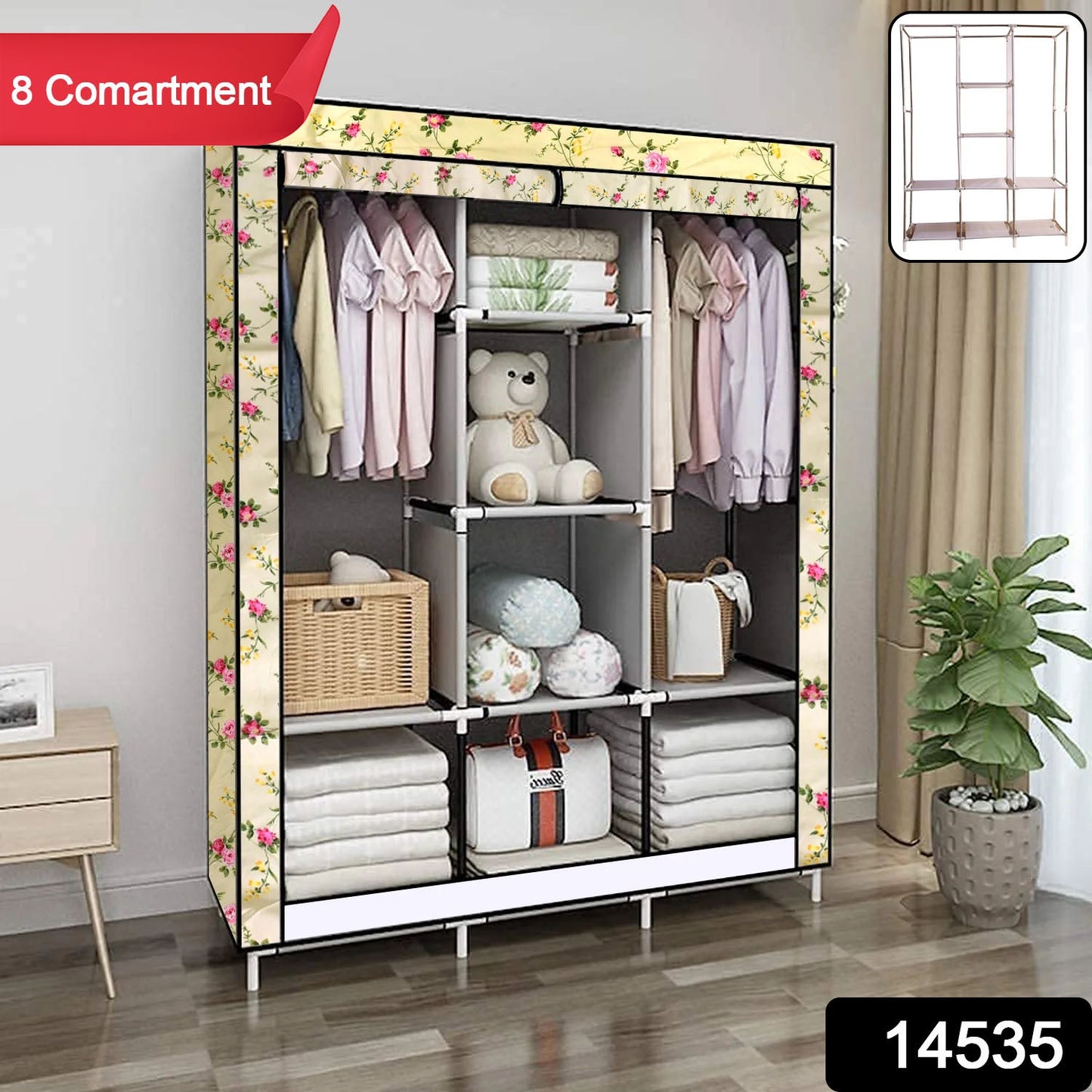 Foldable fabric storage wardrobe