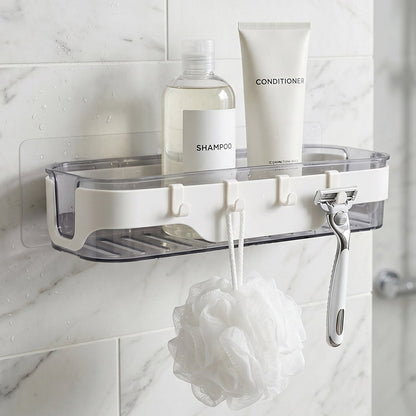 Stylish Bathroom Wall Shelf – 1 Pc, Multi-Purpose Storage Organizer with Hooks