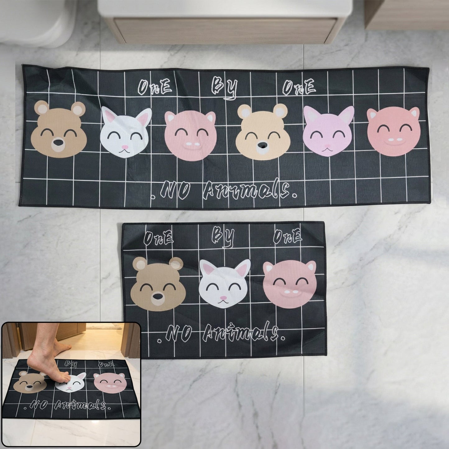 printed anti slip floor mat set 2 pc 115x40 and 58x40 cm
