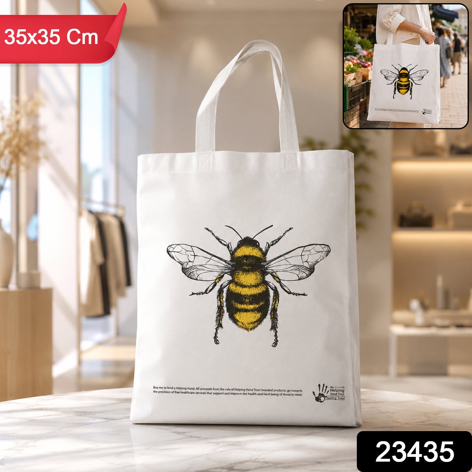 Bee Print Tote Bag SKU 23435 with Size 35x35 Cm