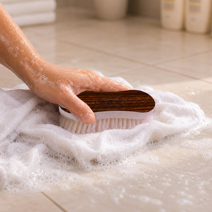 Curved Brush In Use Cleaning Cloth