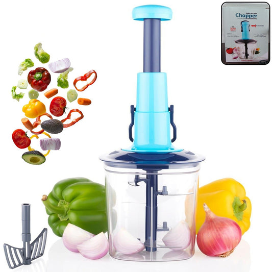 6 Blades Manual Hand-Press Vegetable Chopper (950 ML / Mix Color)