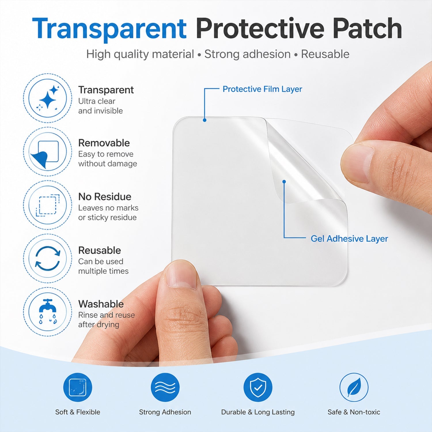 Double Side Sticker Features Transparent Removable No Residue Reusable Washable