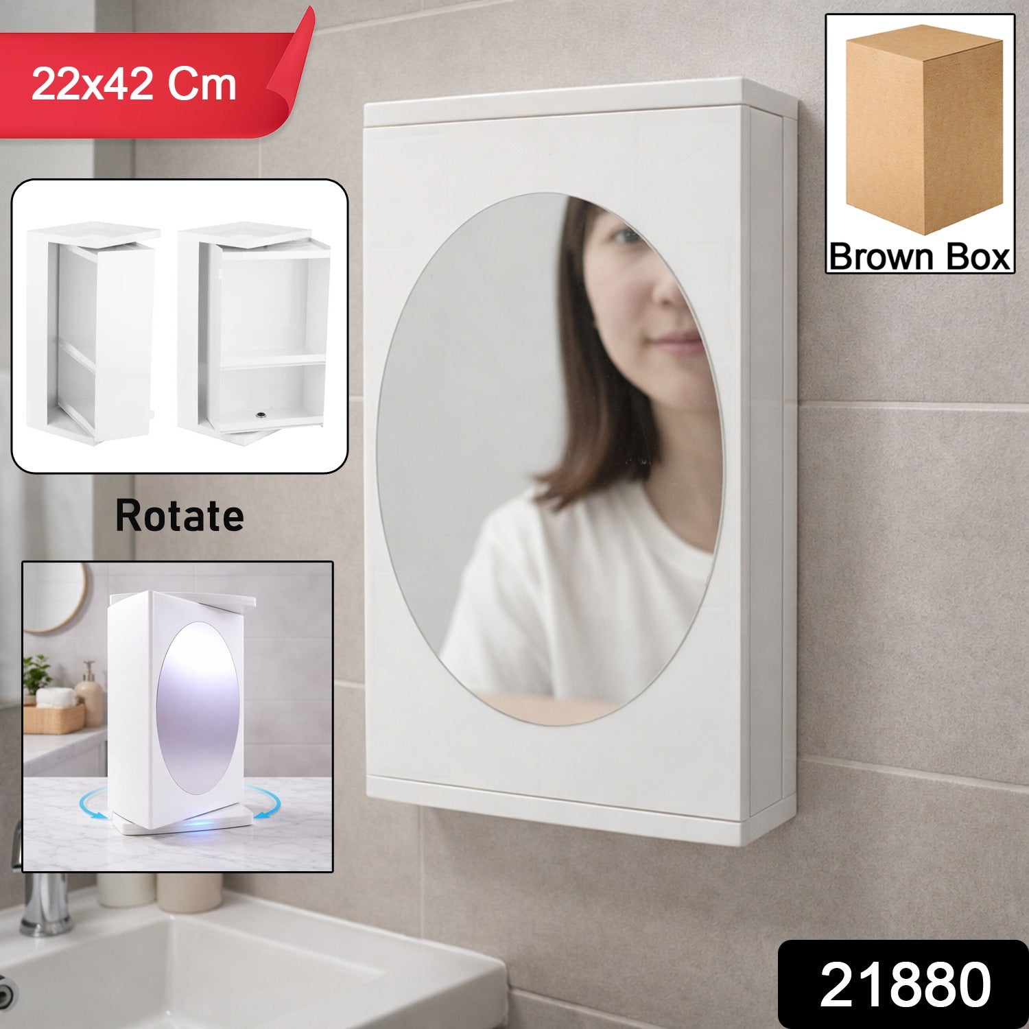 Space saving mirror storage cabinet