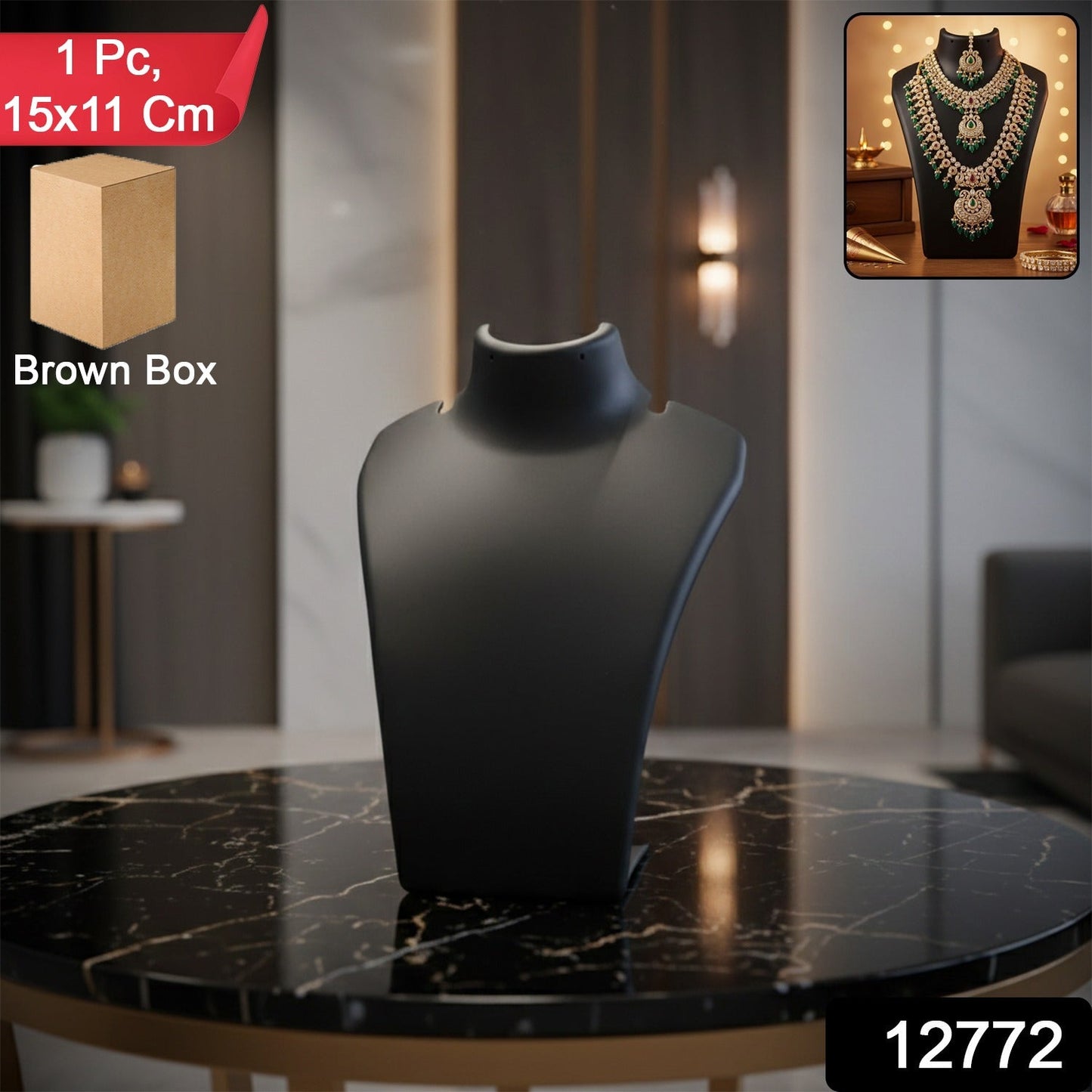 Black necklace display stand side view India