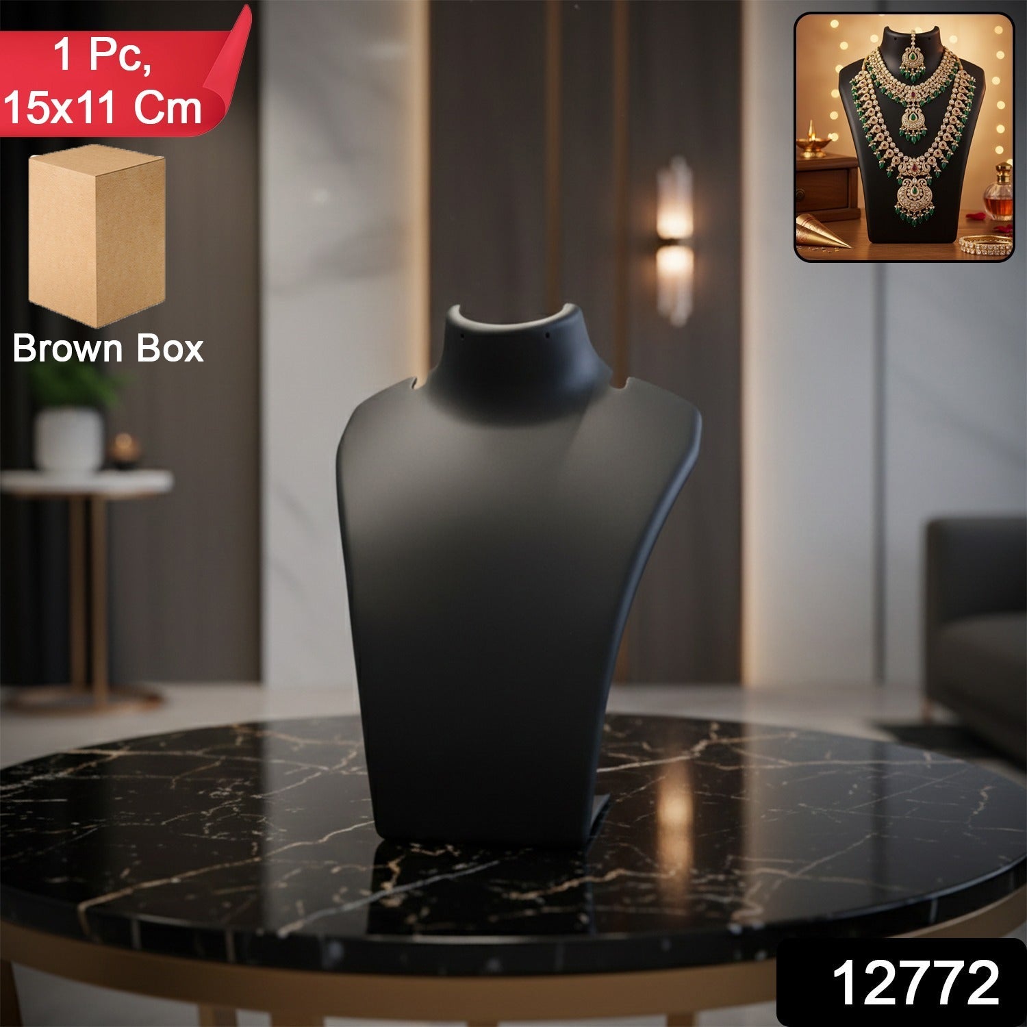 Black necklace display stand side view India