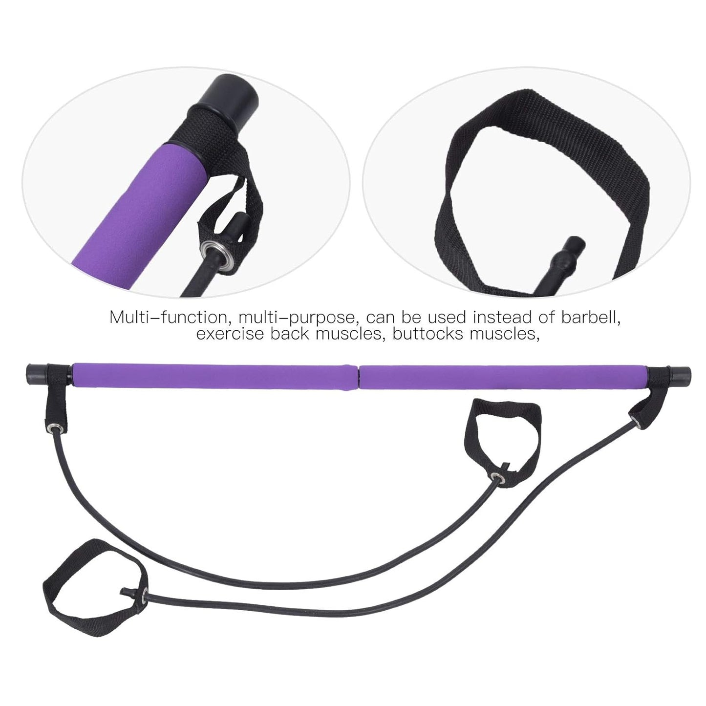 Fitness Exercise Tube Rod Gym Equipment Pilates Bar with Resistance Bands (2 Pc)