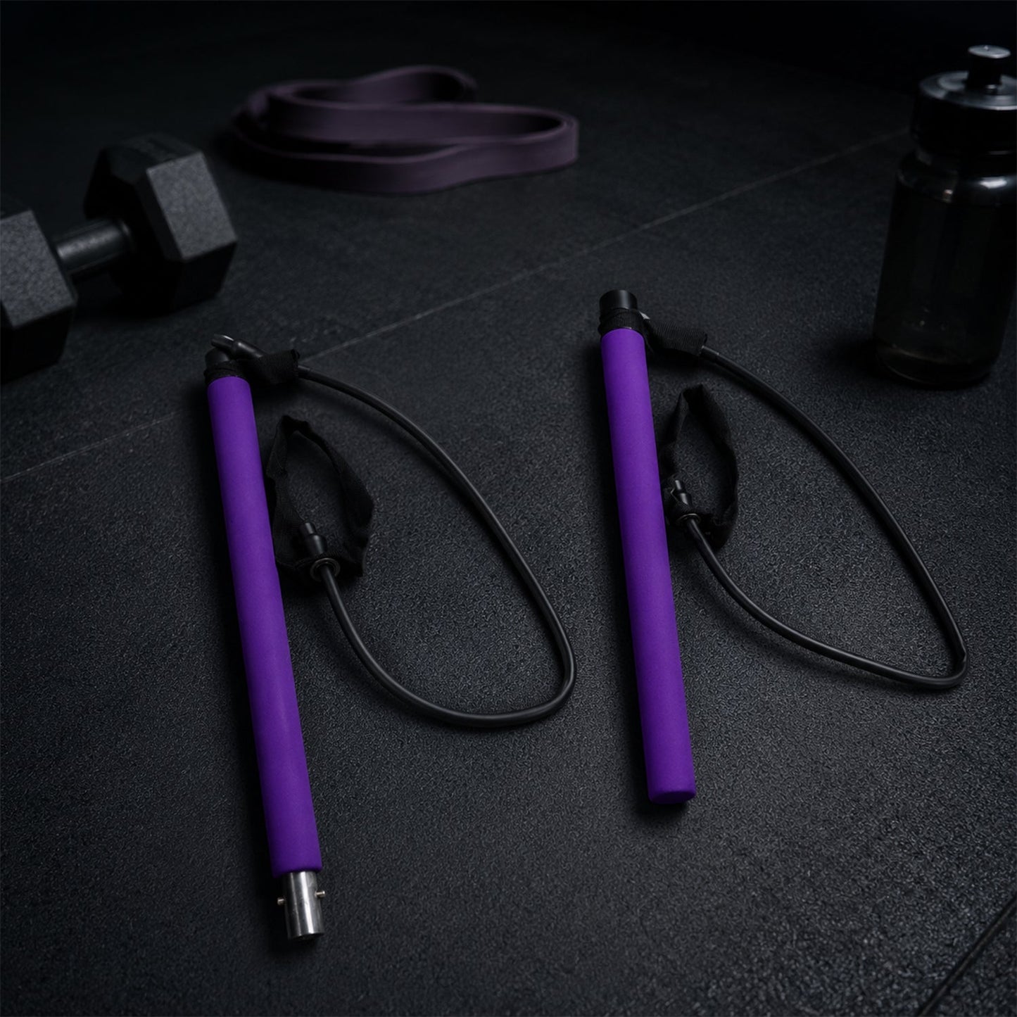 Fitness Exercise Tube Rod Gym Equipment Pilates Bar with Resistance Bands (2 Pc)